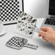 Handheld Square Makeup Mirror With Handle, Portable Wavy Design Cosmetic Mirror, Women's Personal Makeup Carry-On, Durable Electroplated Square Mirror Surface, Lightweight Travel Makeup Tool For Quick Touchups And Accurate Reflection - Silver - View 6