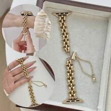 1条全新简约女士金色金属表带，兼容 38/40/41/42/44/45/46/49mm，适用于Ultra1/2/3/SE/11/10/9/8/7/6/5/4/3/2/1系列（不含手表），可替换表带，情人节、生日、母亲节送给女友、朋友和家人的绝佳礼物（仅表带） - 金色 - 查看 1