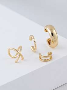 4pcs Minimalist Non-Pierced Cartilage Ear Clips, Suitable For Women's Daily Wear, Dates, Parties, Copper Jewelry - Yellow Gold - View 3