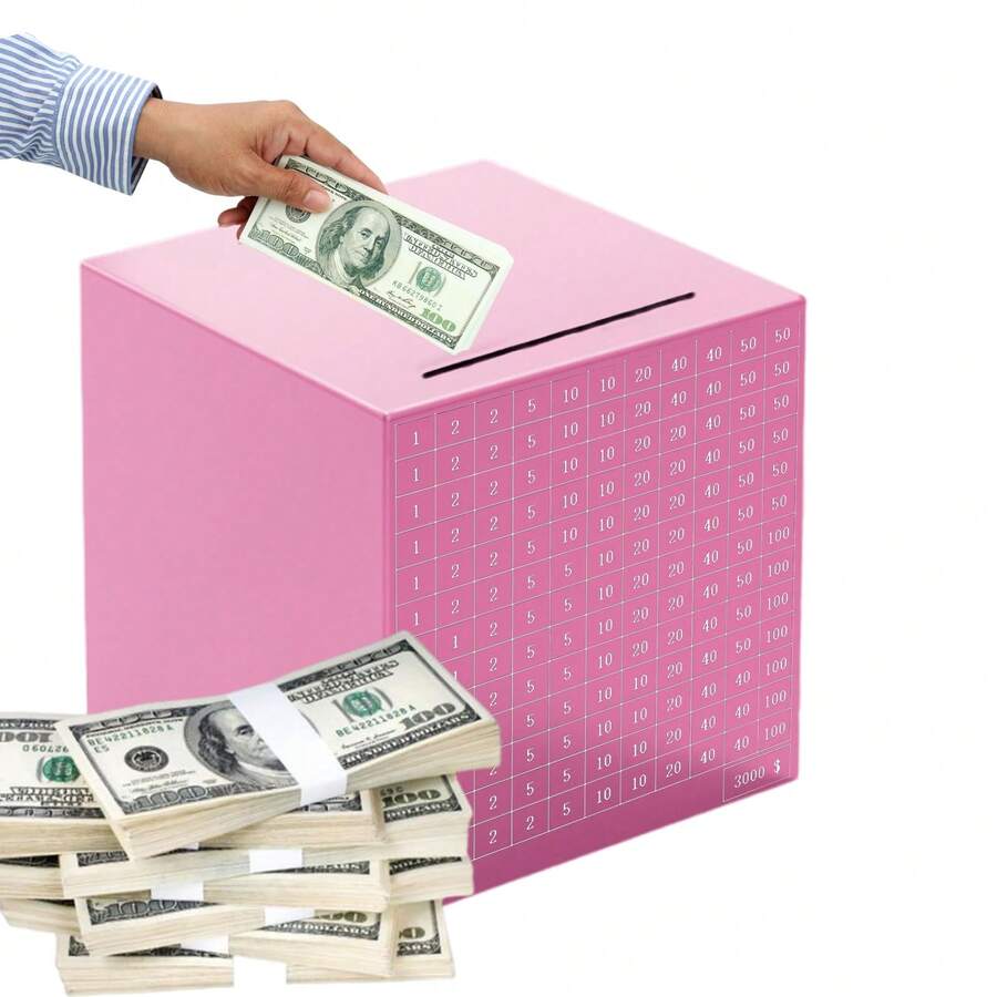 Savings Challenge Box With 2000 Dollar Goals Wooden Cash Money Saving Box Piggy Bank For And Adults Pink - 45 inch - Xem 1