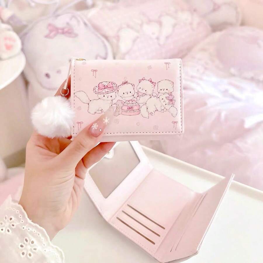 原创设计三折钱包，可爱猫咪系列，小巧却容量充足，多卡位三折零钱包，女士钱包，零钱包，卡包，银行卡零钱包，折叠大容量拉链钱包，手提女士包，生日/情人节礼物 - 彩色 - 查看 1