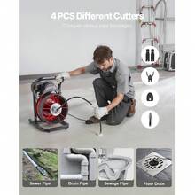Drain Cleaner Machine 50 FT X 1/2 Inch, Sewer Snake Auger Manual Feed With 4 Cutters & Air-Activated Foot Switch For 2" To 6" Pipes - 50 FT X 1/2 Inch 4 Cutters - View 5
