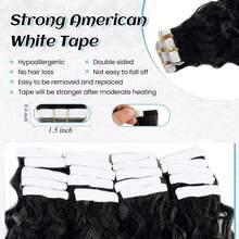 Human Hair Brazilian Deep Wave Tape-In Extensions - Full Head 20 Pcs/Pack,Human Hair Curly Tape In Human Hair Extensions Tape Ins Black Salon High Quality #1B - Natural Black - View 4