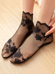 1/5/10 Pairs Of Breathable Elastic Women's Lace Transparent Invisible Summer Thin Non-Slip Leaves Short Ankle Socks - Multicolor - View 4