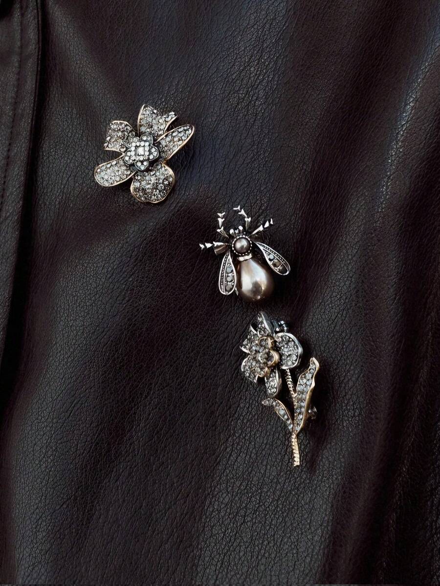 ZAA 3 Pieces Set Of Bright Bee Flower Button, Flower Insect Combination Set Of Brooch, Full Of High-Grade Design Alloy Brooch, Women's Daily Brooch - Multicolor - View 1