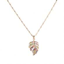 Women Pendant Necklaces - Silver Mixed-color Leaf Necklace - View 5