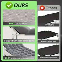 Folding Bed With Cushion - Lightweight And Portable Single Size, With Sturdy Metal Frame, Ergonomic, Suitable Outdoor Sports, Summer Exploration, Beach, Picnic - Durable Foldable Design, Camping Accessories, Comfortable Fabric - 升級版 - 附棉墊 - 承重能力500磅 - 查看 7