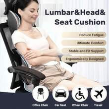 Coverado - Cojín de Asiento y Almohada de Apoyo Lumbar para Silla de Coche Oficina cojín ergonómico de Espuma viscoelástica para Silla de computadora cojín de Apoyo de Espalda ciática Espalda y - Cojín de asiento gris 3 en 1 - Ver 2