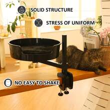 猫窝桌带宠物垫，猫吊床带碗，360°旋转，高度可调节，黑色 - 彩色 - 查看 2