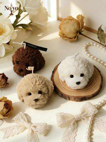 1个泰迪狗蜡烛硅胶模具，树脂浇铸模具，采用3D泰迪狗硅胶设计，手工制作，适用于香薰蜡烛、树脂和石膏，易于脱模，保留纹理，是朋友生日和家居装饰的完美之选。