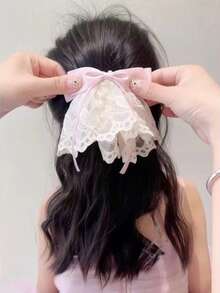 新款法式蕾丝蝴蝶结发夹甜美大号发夹 - A - 查看 2
