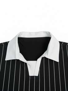 GRDR 极简黑白条纹 Polo 衫，男士休闲通勤装，夏季 - 黑色 - 查看 3