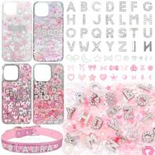 330 Pcs Junk Phone Case Charms 26 Pcs A-Z  Alphabet Letter Charm Mix Pink Color E Flower Bow Heart Pearls Flatback Resin Charms Letter Junk Cases Kit For DIY Crafts - 第二組 - 查看 1