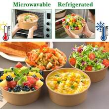 Paquete de 50 cuencos de papel grandes de 25 onzas con tapa cuencos de ensalada de papel contenedor de comida desechable contenedor de comida para llevar para sopa caliente/fría fiesta - 25 onzas 50 unidades - Ver 4