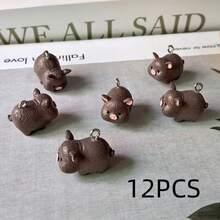 2D Flat - Set Of 6 2D Pig Charms Made Of Resin, Perfect For Jewelry Crafting - Multicolor - View 8