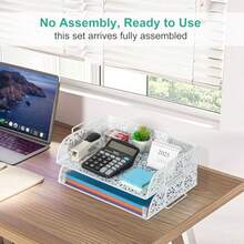 EasyPAG Carved Hollow Flower Pattern 2 Tier Desk Letter TrayWhite - Blanco - Ver 2