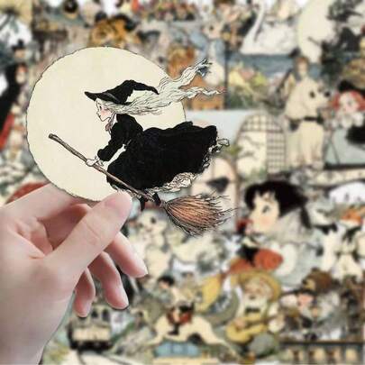 50 Pieces Of Matte Handmade Cartoon Stickers For Children's Fun, Retro Self-Healing Illustration Materials, Suitable For Plastic, Glass, Metal Irregular Shaped Phone Cases, Laptops, Water Bottles, Scrapbooks, Diaries - Unique Decorative Sticker Packs, Disposable Color Stickers DIY Stickers