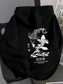 Kangaroo Hoodie, Casual Style For Winter, Unisex Cotton Sweatshirt, New Fashion. - 黑色 - 查看 1