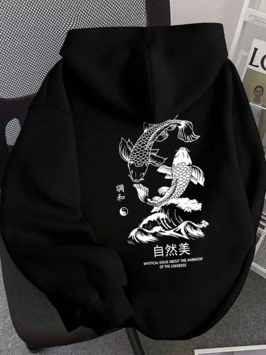 Kangaroo Hoodie, Casual Style For Winter, Unisex Cotton Sweatshirt, New Fashion. - 黑色 - 查看 1