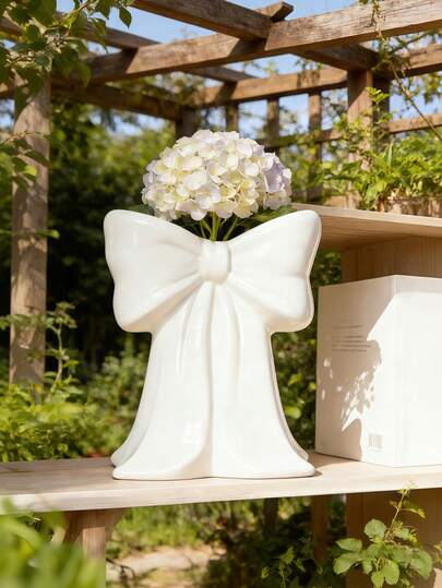 1pc Decorative Vase With Elegant Bow Design, Suitable For Living Room, Bedroom, Office, Vanity, Entryway, Dining Table, Wedding, Bridal Shower, Housewarming Gift, Modern Home Decor, Floral Arrangement