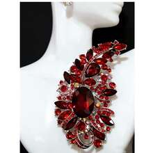 Medieval And Elegant Rhinestone Flower Brooch, Crystal Cross Flower Brooch, Vintage And Elegant Design, Chest Flower - Red - View 6