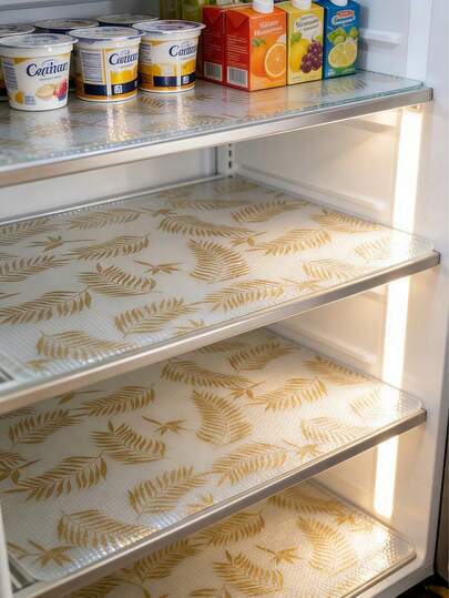 4片装优质冰箱防潮垫 - 可水洗厨房冰箱垫，吸湿垫，抽屉垫，创意金箔设计，可定制防油橱柜和抽屉垫。易于清洁 - 耐用防滑垫，适用于搁架、冰箱、橱柜、墙纸、餐垫、餐桌、厨房配件、食品储藏室、储物、家居用品、母亲节礼物、卧室装饰、花园、厨房装饰、夏季、海滩、旅行必备、房间装饰、软萌、毕业季