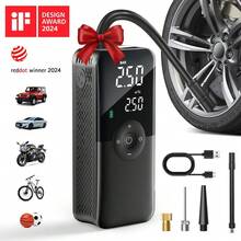 CARSUN Inflador de neumáticos portátil de 12V, compresor de aire eléctrico para motocicletas, adecuado para automóviles, motocicletas, bicicletas - Negro - Ver 2