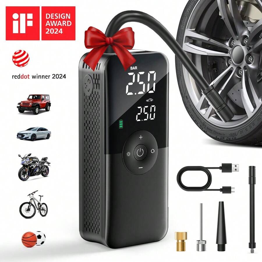 CARSUN Inflador de neumáticos portátil de 12V, compresor de aire eléctrico para motocicletas, adecuado para automóviles, motocicletas, bicicletas