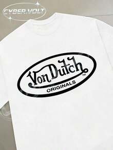 Dutch Manfinity Y2K Style Print (180g Pure Cotton T-Shirt) Cotton T-Shirt - Soft And Breathable, Green Print 100% Pure Cotton Fabric - Comfortable And Vibrant Summer Streetwear Short-Sleeved T-Shirt, Cool Motorcycle Design, Vintage Summer Men's Everyday Wear T-Shirt - 白色 - 查看 2