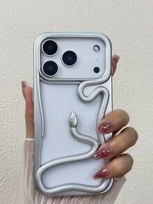 New High-End Creative Hollow Electroplated Small Snake Suitable Compatible With Apple 11/12/13/14/15/16/17PRO/PROMAX Fashion Personalized S22/23/24/25ultra All-Inclusive Anti-Drop Phone Case Protective Cover - Silver - View 2