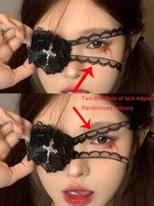 1 件女式朋克时尚哥特式白色蕾丝心形眼罩装饰，黑暗十字架角色扮演配饰，护士、洛丽塔、女巫化妆派对项链吊袜带，万圣节 - 黑色 - 查看 10