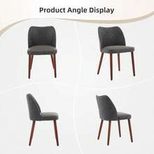 Silla para Comedor moderna Set de 2 Unidades, Silla de cocina tapizada con Tela Duradera de Cuero PU (Textura Lino) con asiento acolchado para Mayor Confort, Silla para Comedor Estilo Mid - Century con patas de madera, ideal para Sala de Estar, Restaurantes y Cafés - Piel sintética - Gris oscuro - Ver 3