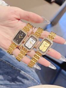 Nuevo reloj pulsera de moda dorado para mujer, reloj de cuarzo vintage, lujoso, minimalista, elegante, ligero y versátil, un gran regalo para damas - Plateado - Ver 10