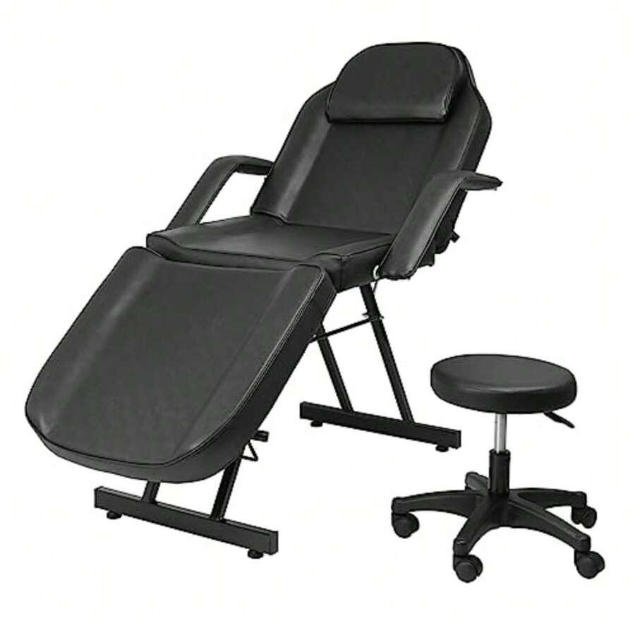 Portable Tattoo Chair Adjustable Massage Facial Bed With Removable Headrest And Armrest Foldable Spa Chair With Carry Bag 73 Inch Esthetician Bed For Salon Beauty Barber Spa Tattoo Black - 黑色 - 查看 1