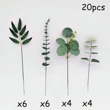 100/50/20/10/5片仿真绿植，家居装饰，DIY插花填充绿植，花园围栏装饰，节日氛围景观营造，逼真质感，散装仿真叶材，适用于婚礼花束、花瓶插花、家居/办公室盆栽装饰 - 彩色 - 查看 15