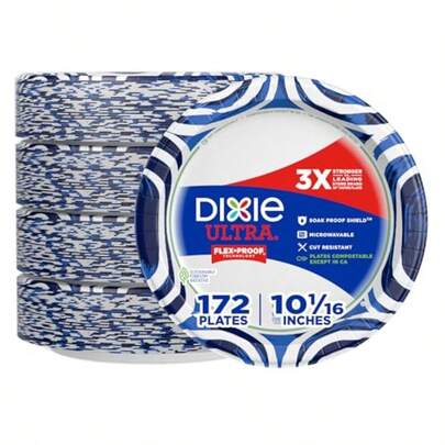 Dixie Ultra Platos de papel 10 1/16 pulgadas plato desechable impreso tamaño cena 172 unidades 4 paquetes de 43 platos el embalaje y el diseño pueden variar