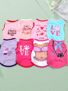 4 piezas Ropa nueva de primavera, chaleco transpirable y ligero para mascotas, camiseta sin mangas con estampado para perros/gatos, adecuado para mascotas pequeñas/medianas - Multicolor - Ver 12