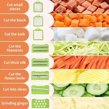 12-Piece Multifunctional Set For Processing Fruits And Vegetables In The Kitchen, Including A Grater, Peeler, And Dicer, Household Tools For Vegetable Processing. - Green - View 7