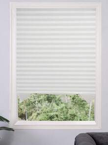 1pc No-Tool Pleated Fabric Blackout Curtain, Temporary Curtain, Self-Adhesive Window Curtain, Easy To Cut And Install, Can Be Trimmed At Home, Cordless - White - View 5