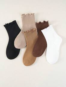 Random 1/5/10pairs Of Fashionable Ruffled Children's Socks, Soft Ribbed Socks, Five-Color Ruffled Cuffs, Comfortable For Everyday Use In All Seasons. - Multicolor - View 5