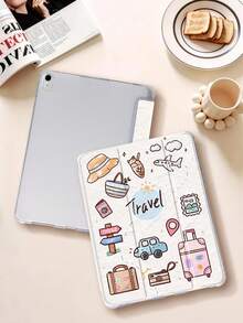 1pc Travel Diary Pattern Painted Tablet Case, Compatible With IPad Mini4/Mini5/Mini6/Mini7/Air/Air2/9.7/10.2/10.5/Air4/Air5/10.9/Pro 11-Inch/10th Gen/ Air 11-In.(M2)-2024/ Pro11-In.(M4)-2024/Air 11-Inch (M3) 2025/ (A16) 11 Inch 11th Generation 2025, Galaxy Tab A8 10.5 Inch 2022. Includes Pencil Slot, Tri-Fold Stand, TPU Soft Edge Protection, Magnetic Sleep/Wake, Cute/Fun/Personalized Design. - Multicolor - View 5