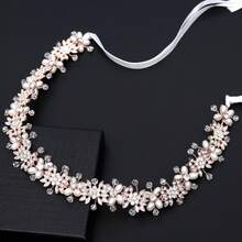 1pc Women's Rhinestone Headband, Handmade Zinc Alloy Bridal Headpiece For Wedding & Party - Rose Gold - View 8