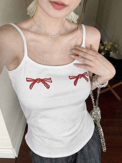 女士刺绣蝴蝶结休闲吊带背心