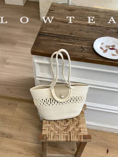 low tea 1个低茶色纯色编织手提包，女士复古时尚单肩手提包，顶部双提手设计，按扣闭合，适合旅行、购物、约会、女士礼物，非常适合通勤、户外活动、旅行、徒步、外出