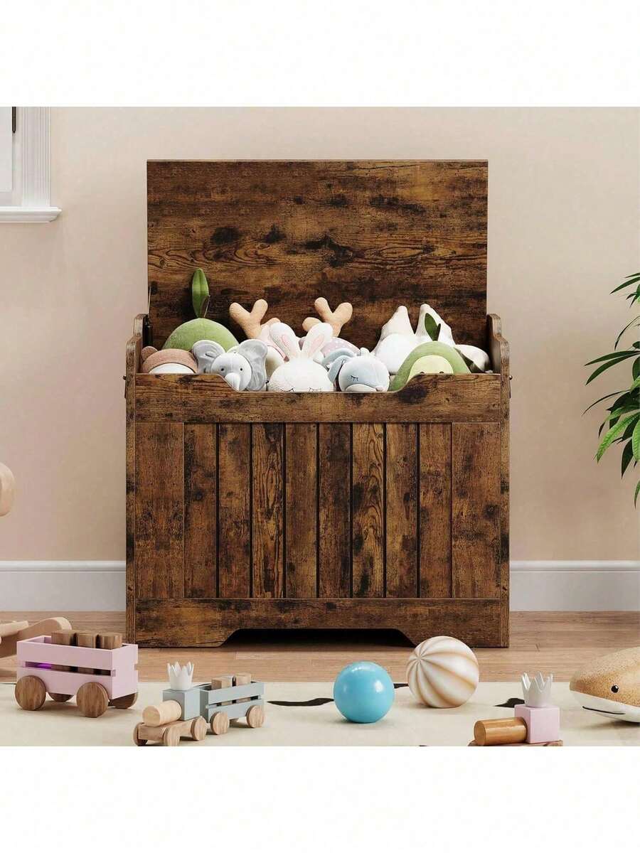 Cesta de almacenamiento madera con tapa, Caja de juguetes madera para niños y niñas, Caja de juguetes madera para niños grandes, Banco de almacenamiento con bisagra de , Baúl almacenamiento para la entrada, Sala de estar, Dormitorio, Sala de juegos. - 24,8 pulgadas - Marrón óxido - Ver 1