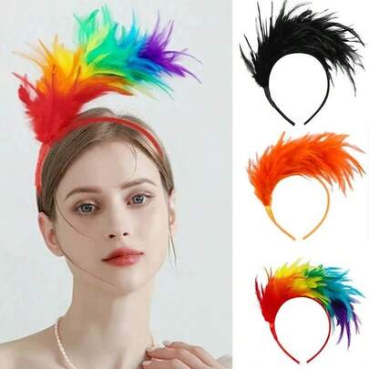 D EXCEED 1/3/6PCS Easter St. Patrick's Day Artificial Colorful Feather Headband Halloween Hair Accessories Cocktail Afternoon Tea Party Dress Up Music Festival Party Prom Stage Performance Festival Carnival Decorative Hair Accessories