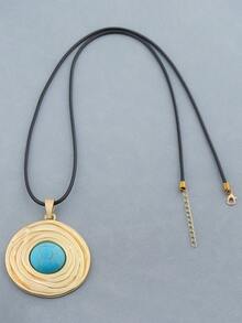 1 chiếc dây chuyền mặt dây chuyền giả ngọc lam màu vàng mờ tối giản thời trang, dây thừng sáp, thích hợp cho nữ giới đeo hàng ngày, dài 28 inch. - Vàng mờ - Xem 9