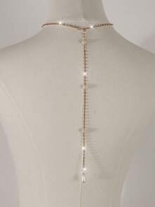 Cadena de espalda con colgante de perla falsa para accesorio de vestido de novia para banquete de boda - Cadena de espalda con diamantes brillantes, cadena de espalda transparente, cadena corporal - A - Ver 8