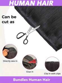 18、20、22、24英寸真人发束，4束直发，未经加工的巴西雷米真人发，原生发，快速编织，缝合式，光泽亮丽，Billion Hair 发束，混合长度，8A级巴西发，双层缝制，适用于保护性发型，专业美发造型（8-30），自然黑 - Natural Black - 查看 6