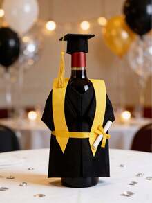 Graduation Gown Wine Bottle Set, Felt Graduation Wine Bottle Sleeve And Stopper - Fits Most Standard Size Wine And Champagne Bottles, Great For 2026 Graduation Party, Graduation Celebration Decor, Gift Packaging Set, Graduation Ceremony And Graduation Gift Decor - Style A - View 4